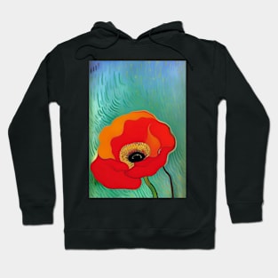 LIGHT RED  POPPY WITH BLUE AND GREEN BACKGROUND Hoodie